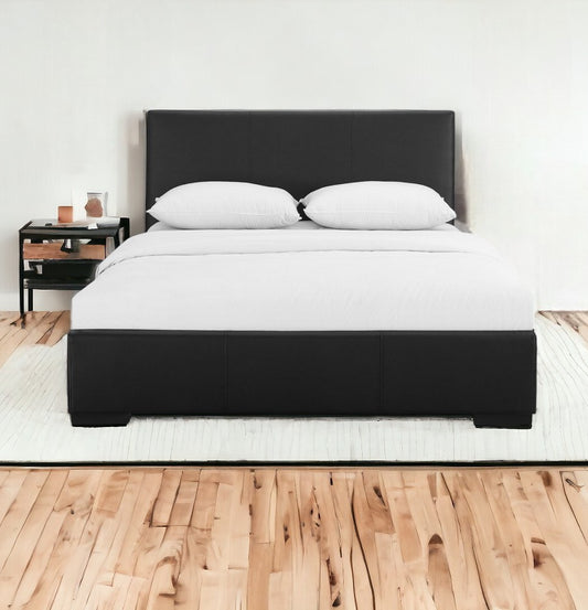 Black Solid and Manufactured Wood King Upholstered Faux Leather Bed Frame