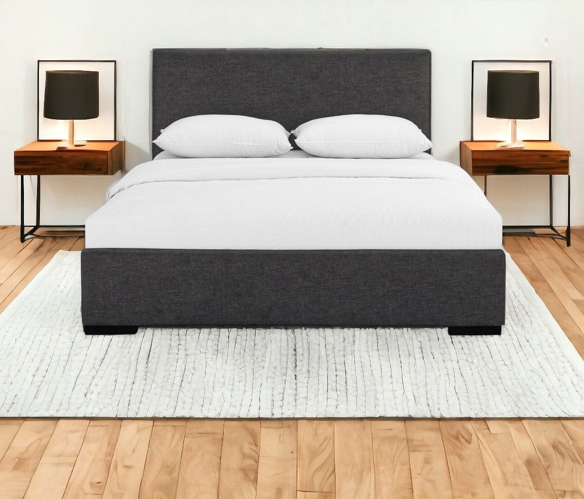 Gray Solid and Manufactured Wood Queen Upholstered Polyester Blend Bed Frame - Homeroots