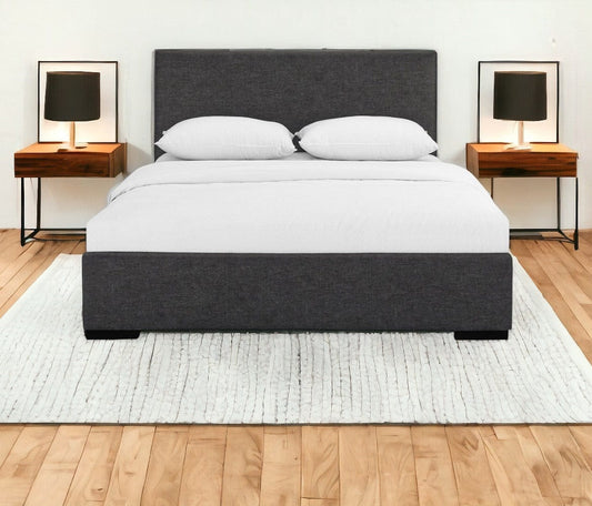 Gray Solid and Manufactured Wood Queen Upholstered Polyester Blend Bed Frame - Homeroots