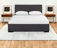Gray Solid and Manufactured Wood Queen Upholstered Polyester Blend Bed Frame - Homeroots
