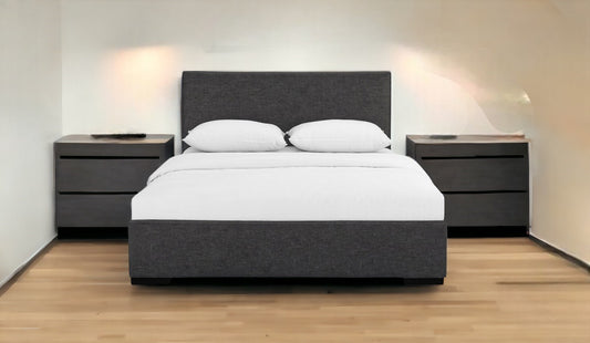 Gray Solid and Manufactured Wood King Upholstered Polyester Blend Bed Frame