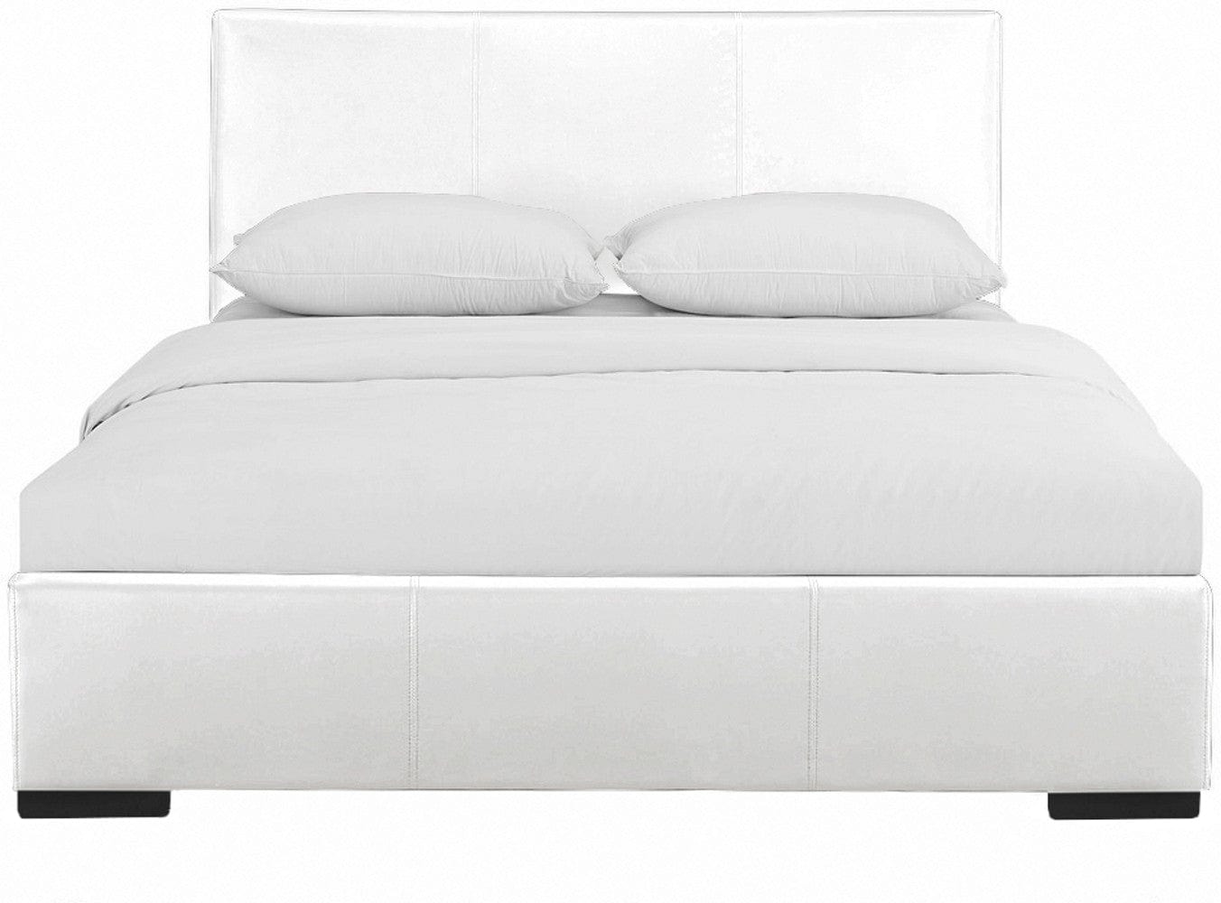 White Solid and Manufactured Wood Queen Upholstered Faux Leather Bed Frame