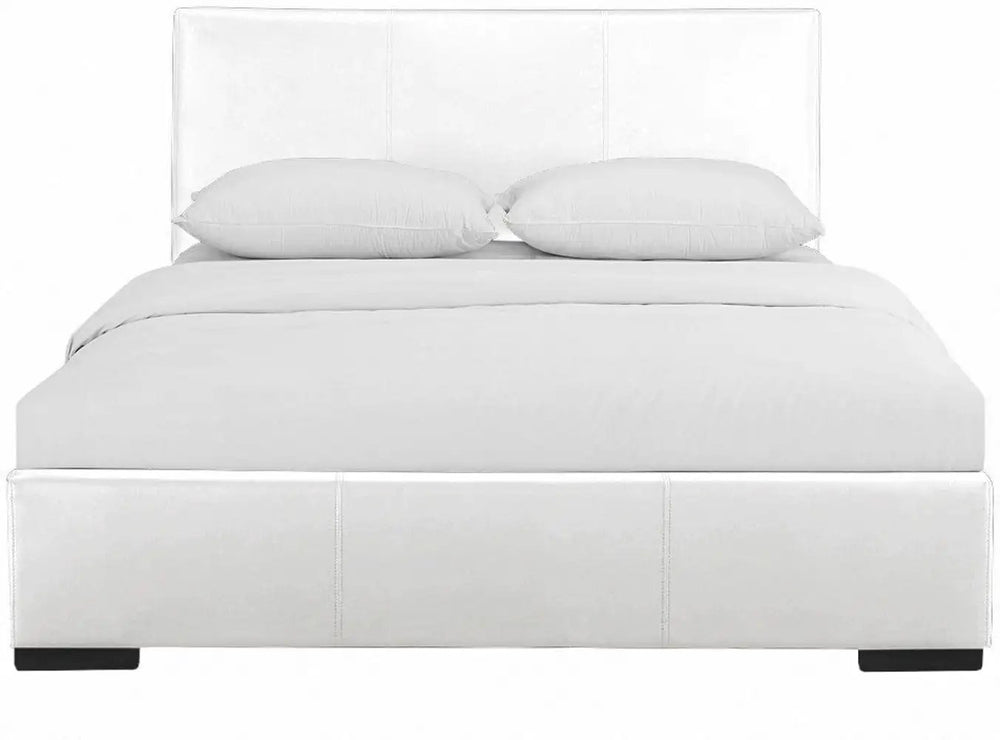 White Solid and Manufactured Wood Queen Upholstered Faux Leather Bed Frame - Homeroots
