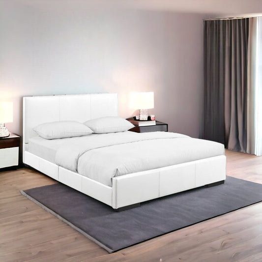 White Solid and Manufactured Wood King Upholstered Faux Leather Bed Frame
