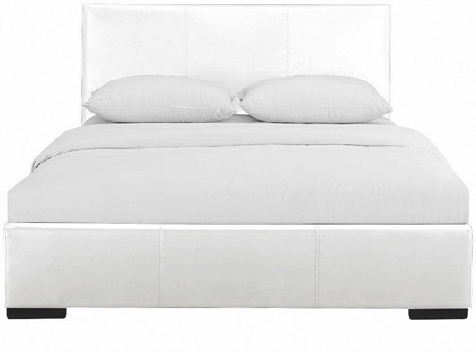White Solid and Manufactured Wood King Upholstered Faux Leather Bed Frame