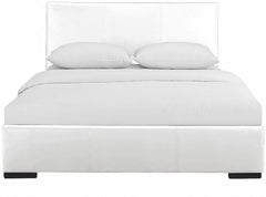 White Solid and Manufactured Wood King Upholstered Faux Leather Bed Frame