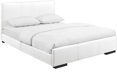 White Solid and Manufactured Wood King Upholstered Faux Leather Bed Frame