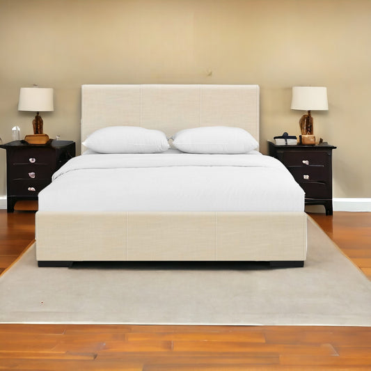Beige Solid and Manufactured Wood Twin Upholstered Faux Leather Bed Frame