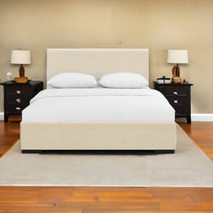 Beige Solid and Manufactured Wood Twin Upholstered Faux Leather Bed Frame