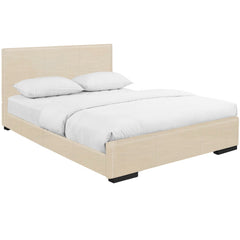 Beige Solid and Manufactured Wood Twin Upholstered Faux Leather Bed Frame