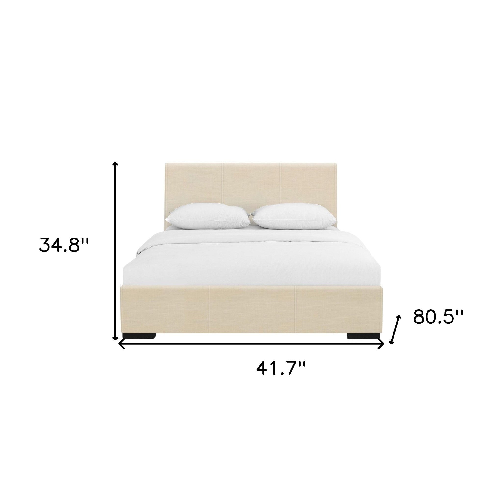 Beige Solid and Manufactured Wood Twin Upholstered Faux Leather Bed Frame