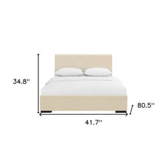 Beige Solid and Manufactured Wood Twin Upholstered Faux Leather Bed Frame