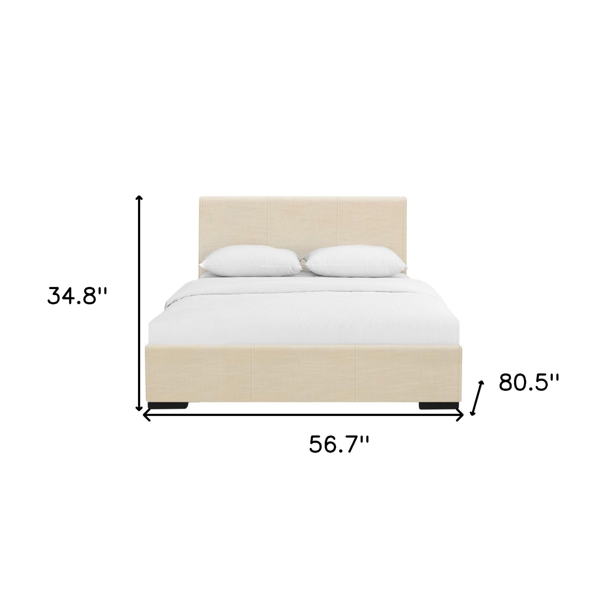 Beige Solid and Manufactured Wood Full Upholstered Faux Leather Bed Frame