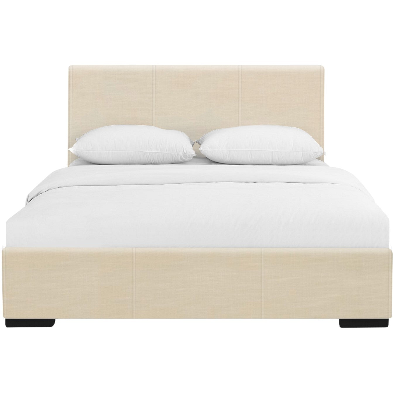 Beige Solid and Manufactured Wood Queen Upholstered Faux Leather Bed Frame