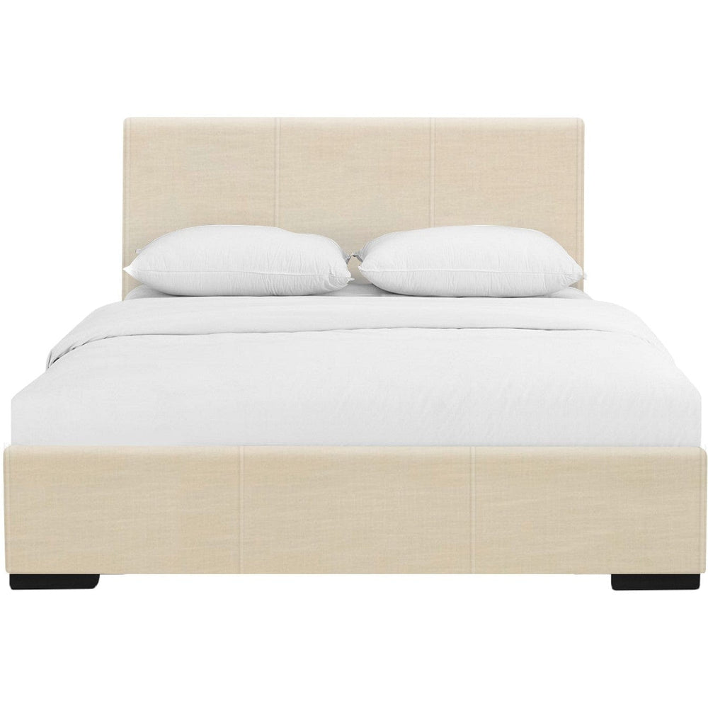Beige Solid and Manufactured Wood Queen Upholstered Faux Leather Bed Frame - Homeroots