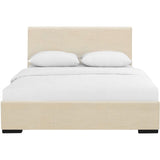 Beige Solid and Manufactured Wood Queen Upholstered Faux Leather Bed Frame - Homeroots