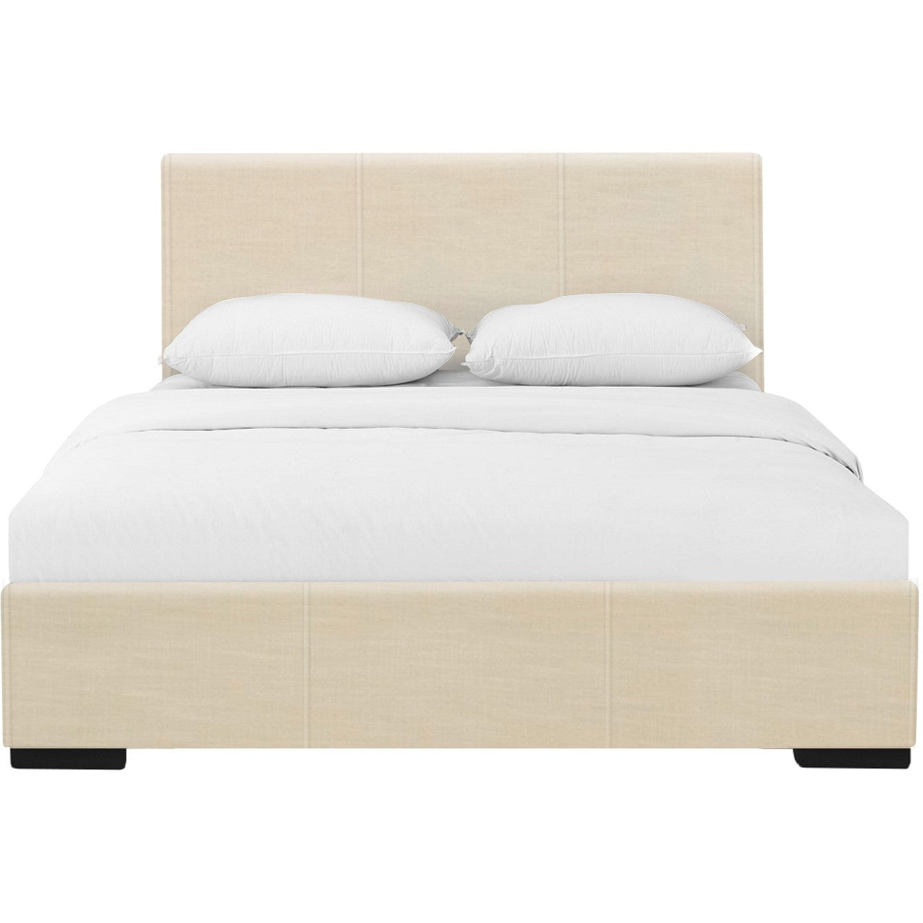 Beige Solid and Manufactured Wood Queen Upholstered Faux Leather Bed Frame