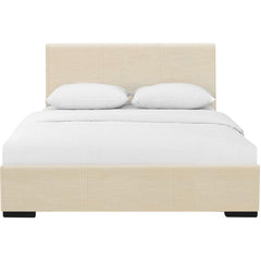 Beige Solid and Manufactured Wood Queen Upholstered Faux Leather Bed Frame