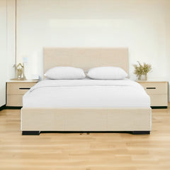 Beige Solid and Manufactured Wood King Upholstered Faux Leather Bed Frame