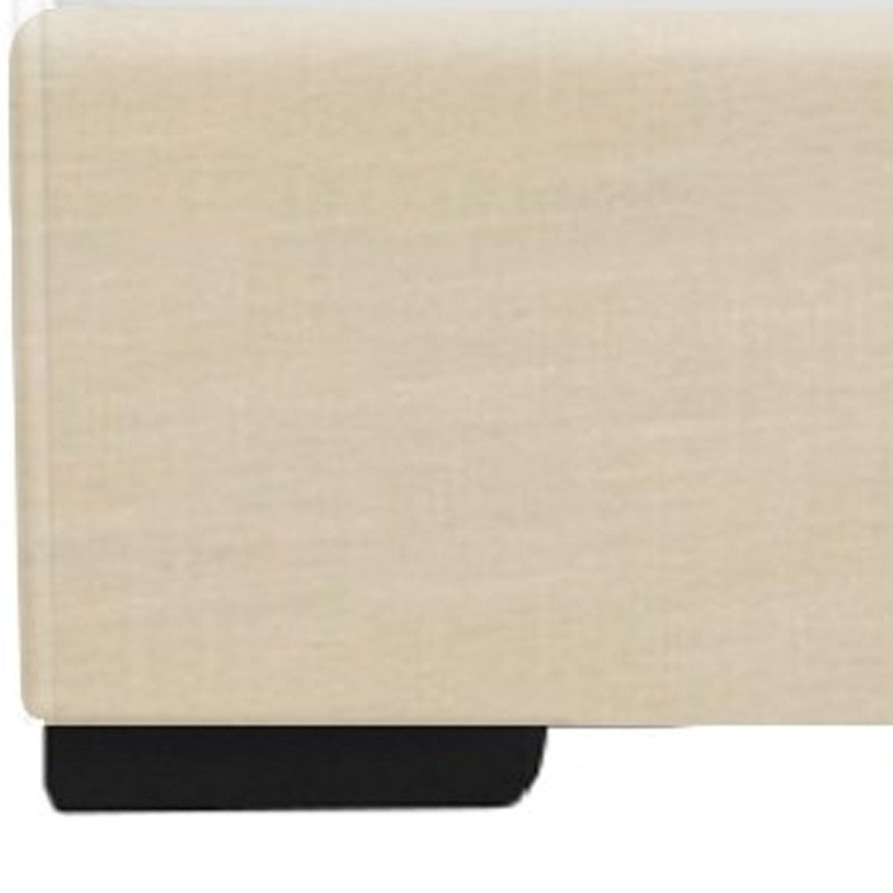 Beige Solid and Manufactured Wood King Upholstered Faux Leather Bed Frame