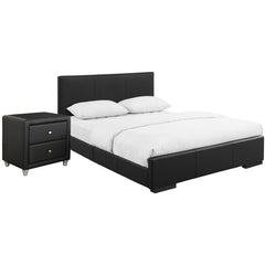 Black Solid and Manufactured Wood King Upholstered Faux Leather Bed Frame