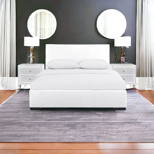 Solid Manufactured Wood White Standard Bed Upholstered With Headboard - Homeroots