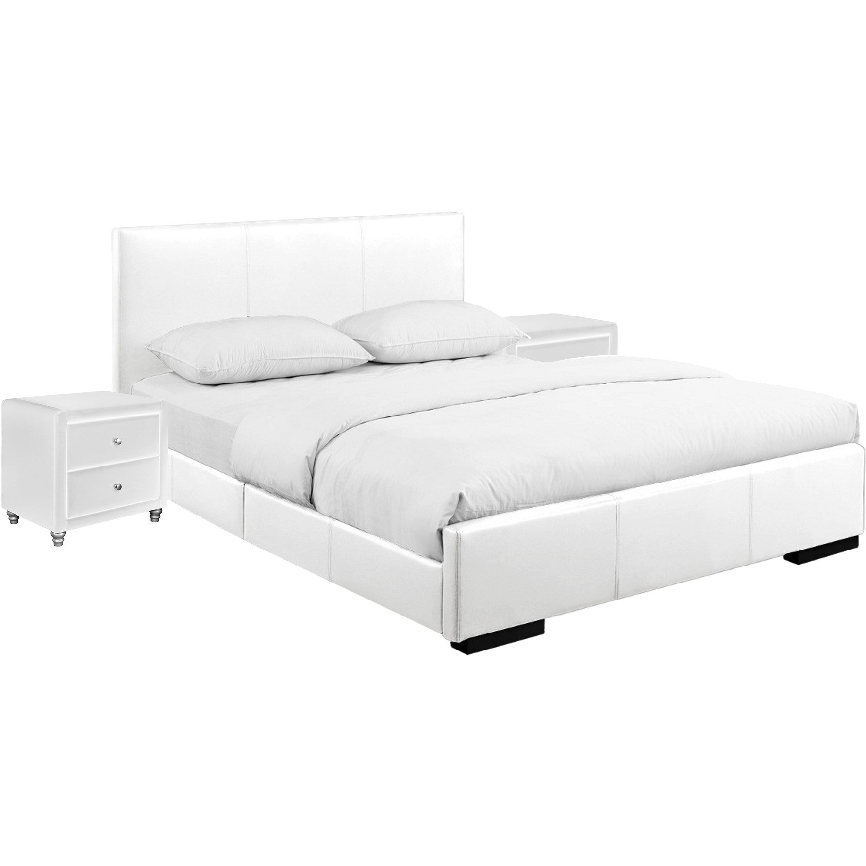 Solid Manufactured Wood White Standard Bed Upholstered With Headboard - Homeroots