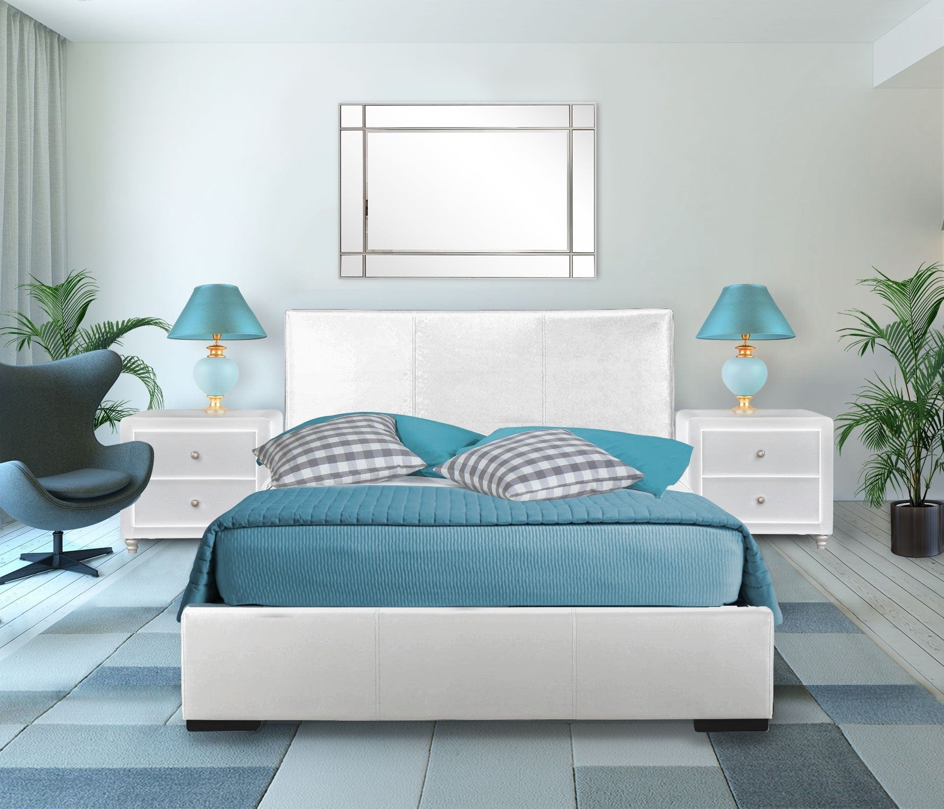 Solid Manufactured Wood White Standard Bed Upholstered With Headboard - Homeroots