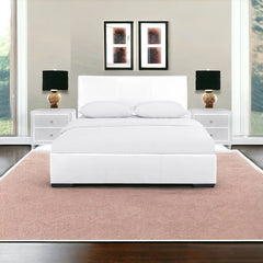 White Upholstered Platform King Bed with Two Nightstands