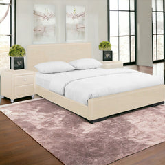Beige Solid and Manufactured Wood Full Upholstered Faux Leather Bed Frame