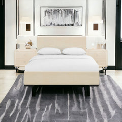 Beige Solid and Manufactured Wood Queen Upholstered Faux Leather Bed Frame
