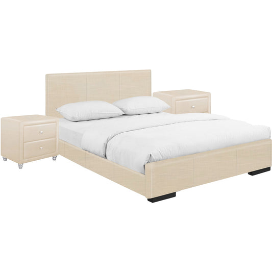 Beige Solid and Manufactured Wood Queen Upholstered Faux Leather Bed Frame