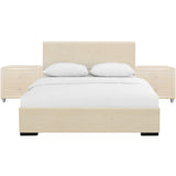Beige Solid and Manufactured Wood Queen Upholstered Faux Leather Bed Frame - Homeroots