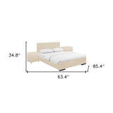 Beige Solid and Manufactured Wood Queen Upholstered Faux Leather Bed Frame - Homeroots