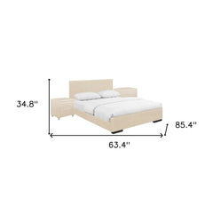 Beige Solid and Manufactured Wood Queen Upholstered Faux Leather Bed Frame