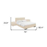 Beige Solid and Manufactured Wood King Upholstered Faux Leather Bed Frame - Homeroots