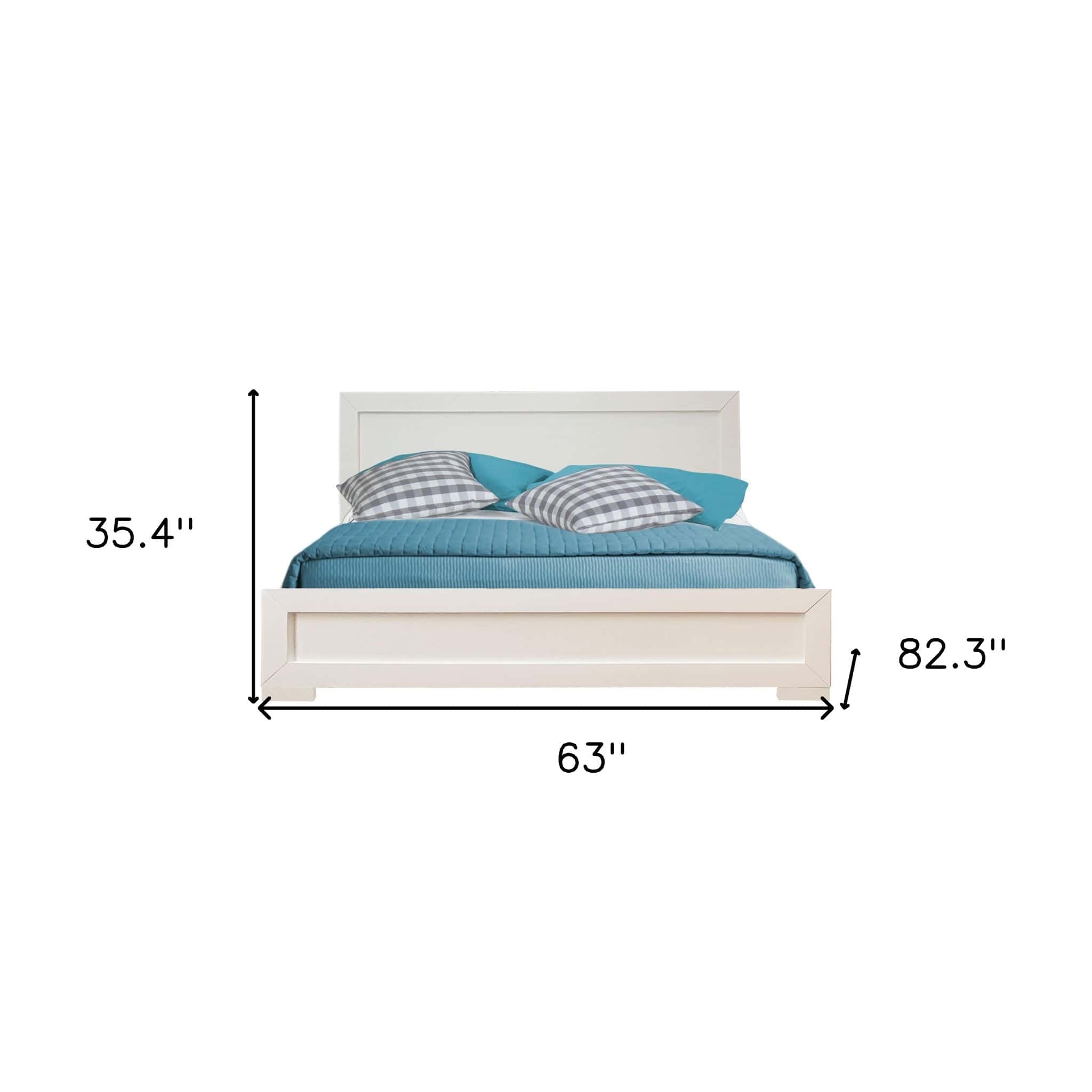 White Solid and Manufactured Wood Queen Bed Frame