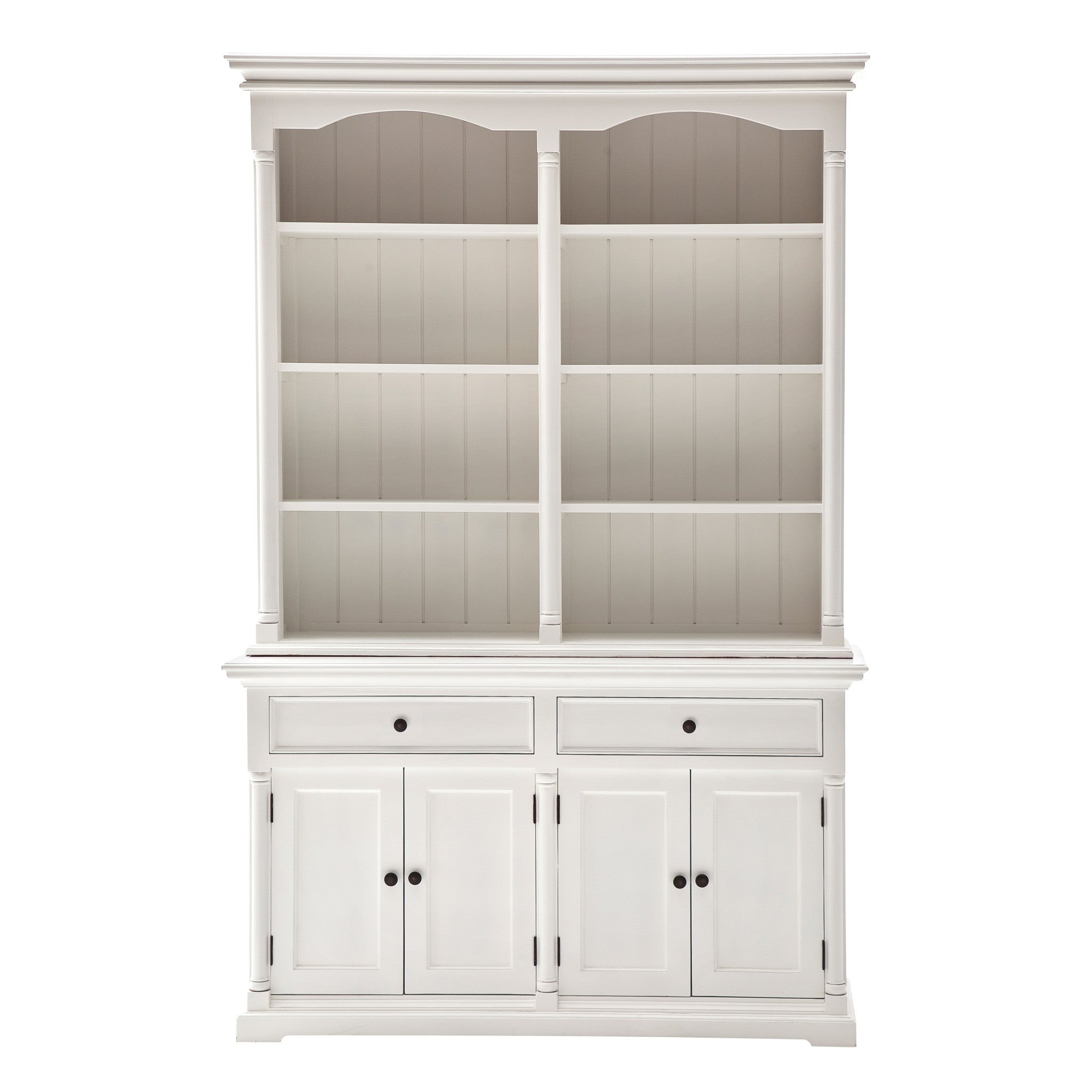 87" White Wood Sideboard with Hutch and Two Drawers