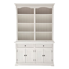 87" White Wood Sideboard with Hutch and Two Drawers