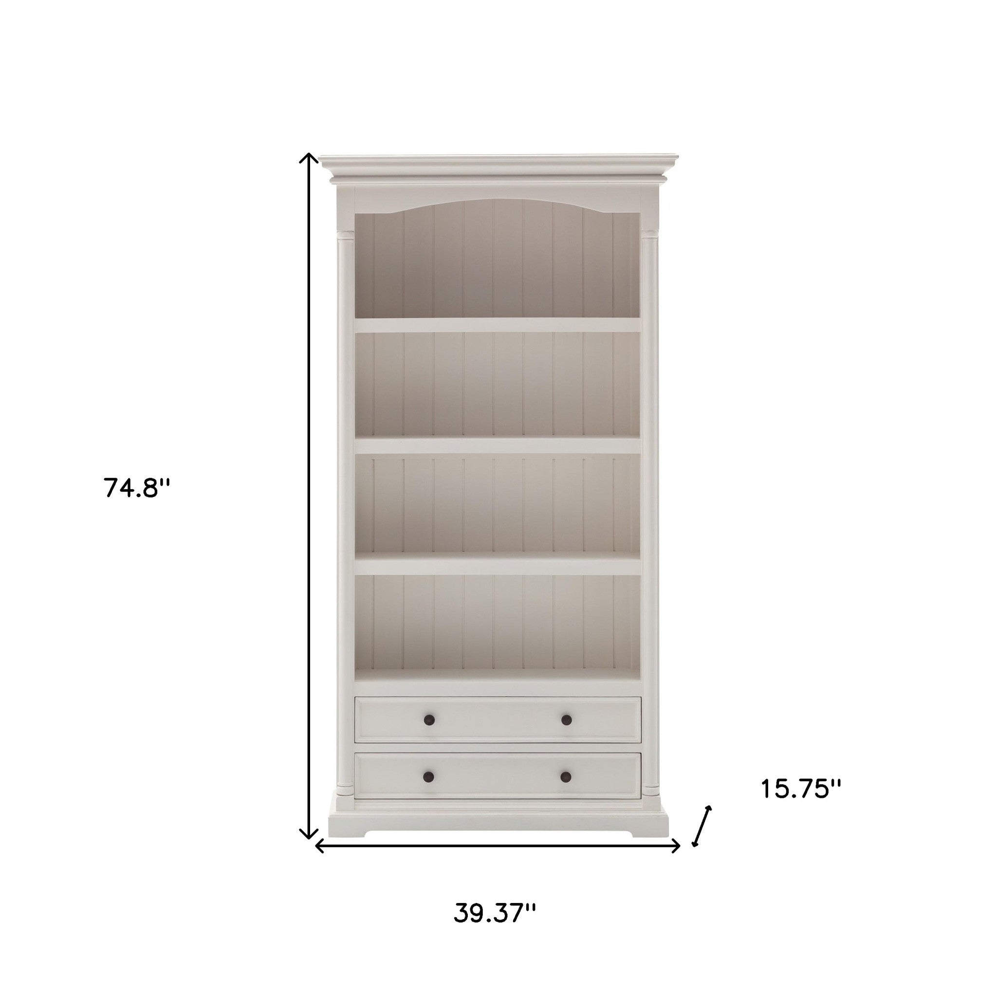 75" White Solid Wood Four Tier Bookcase