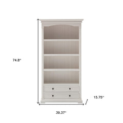 75" White Solid Wood Four Tier Bookcase