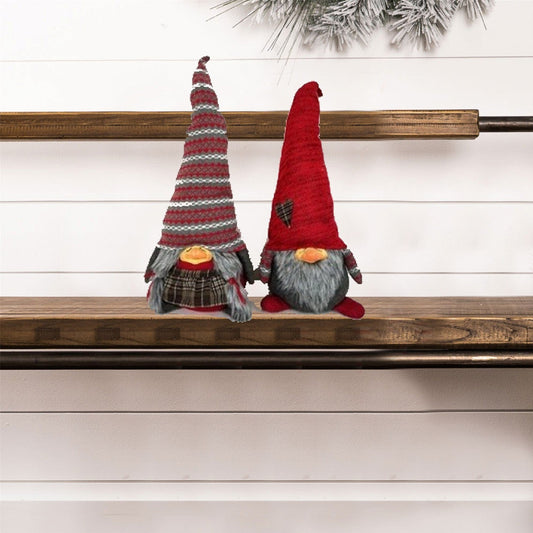 Red and Gray Holiday Plaid Girl Gnome - Homeroots