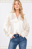 SAGE + FIG Notched Long Sleeve Blouse - Trendsi
