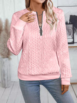 Chic Cable Texture Quarter-Zip Sweatshirt - Trendsi - Flyclothing LLC