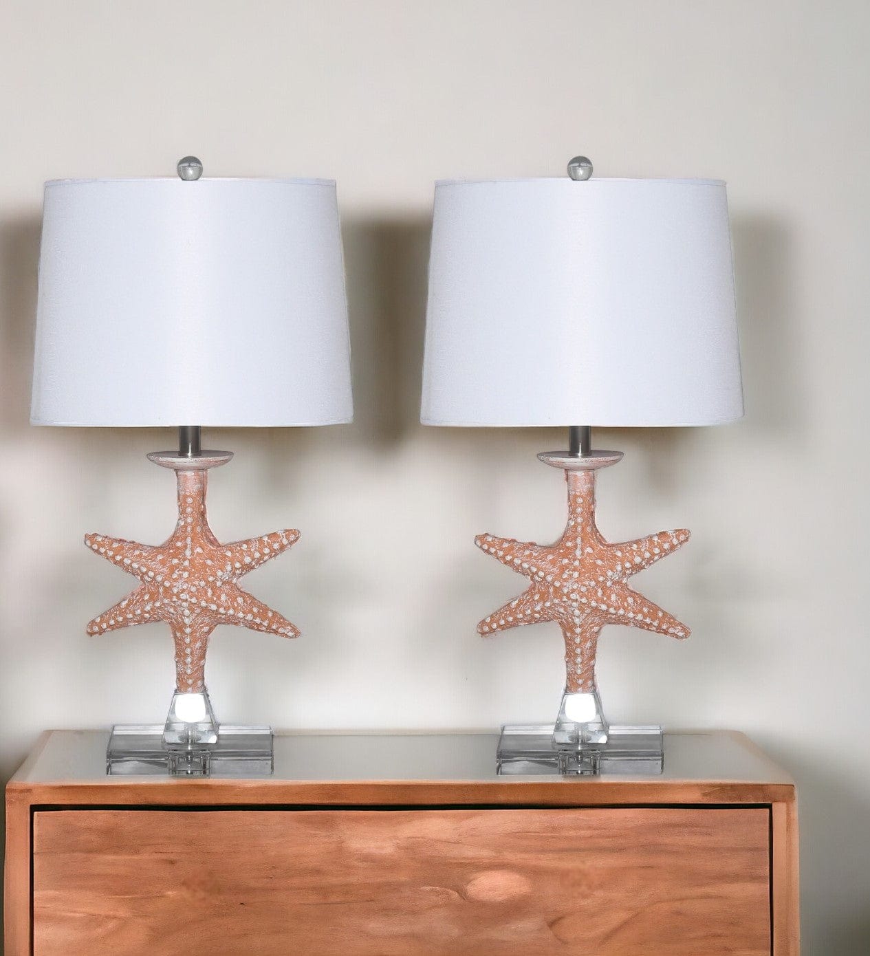 Set of Two 28" Clear Table Lamp With White Drum Shade - Homeroots