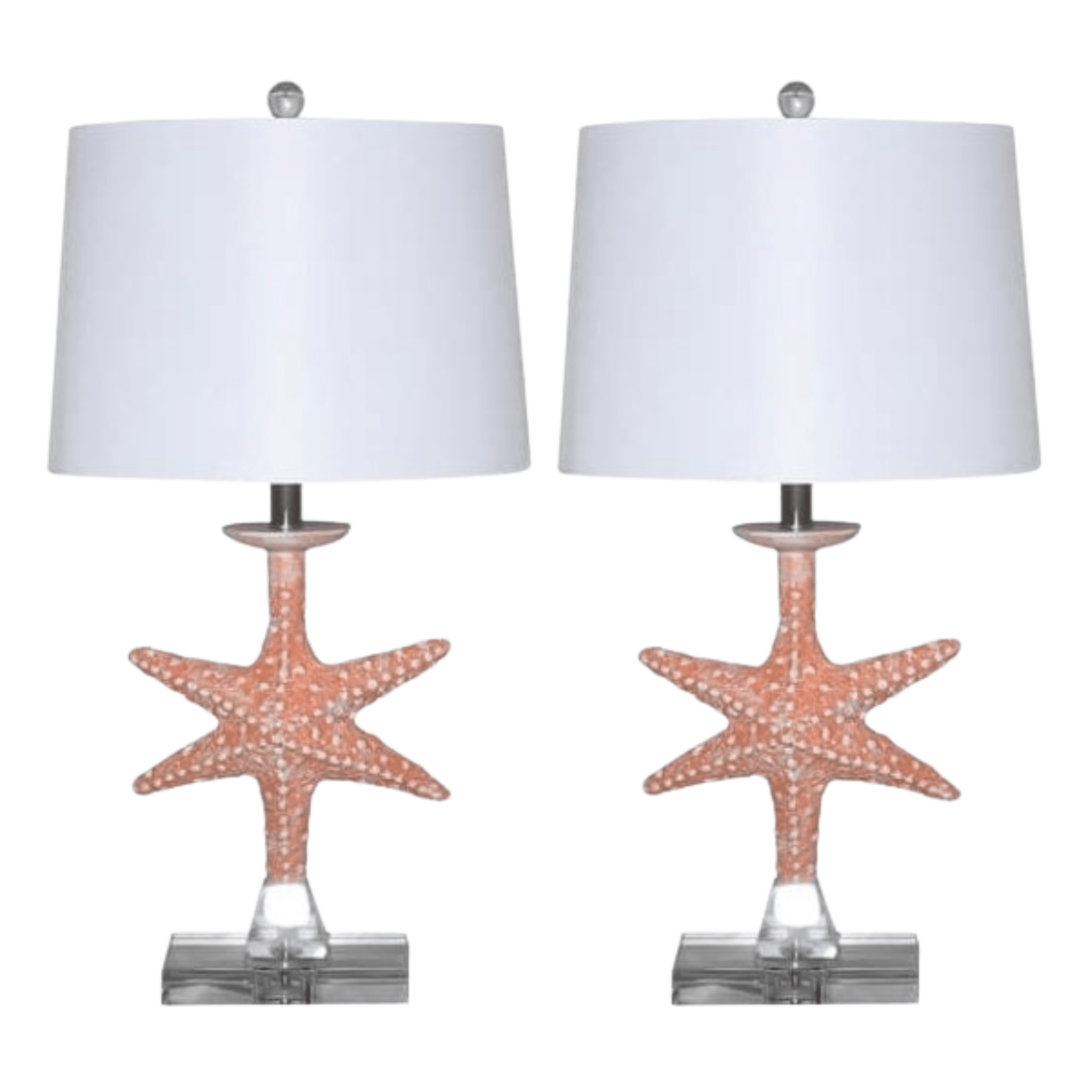 Set of Two 28" Clear Table Lamp With White Drum Shade - Homeroots