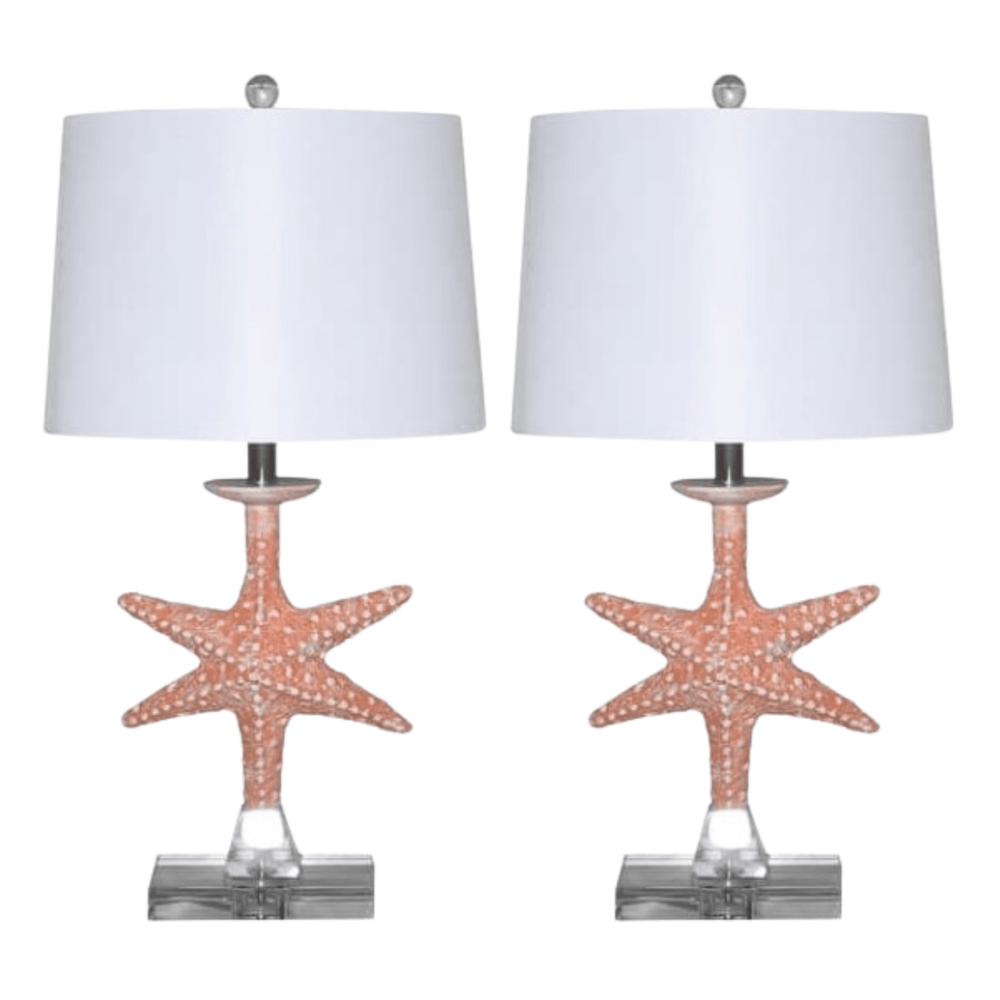 Set of Two 28" Clear Table Lamp With White Drum Shade - Homeroots