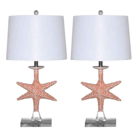 Set of Two 28" Clear Table Lamp With White Drum Shade - Homeroots