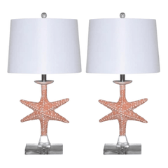 Set of Two 28" Clear Table Lamp With White Drum Shade - Homeroots