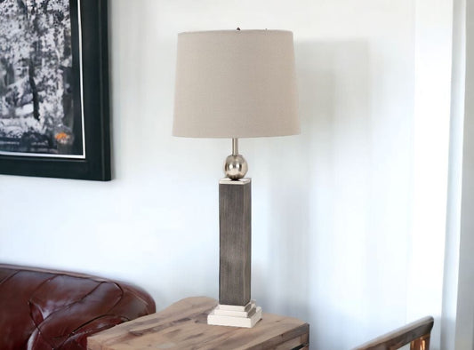 Set of Two Modern Distressed Gray and Silver Table Lamps - Homeroots